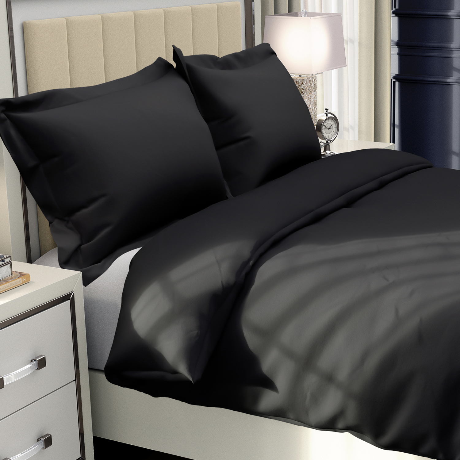 Lorviah 3 Pieces Soft Microfiber Queen Duvet Cover Set, Black