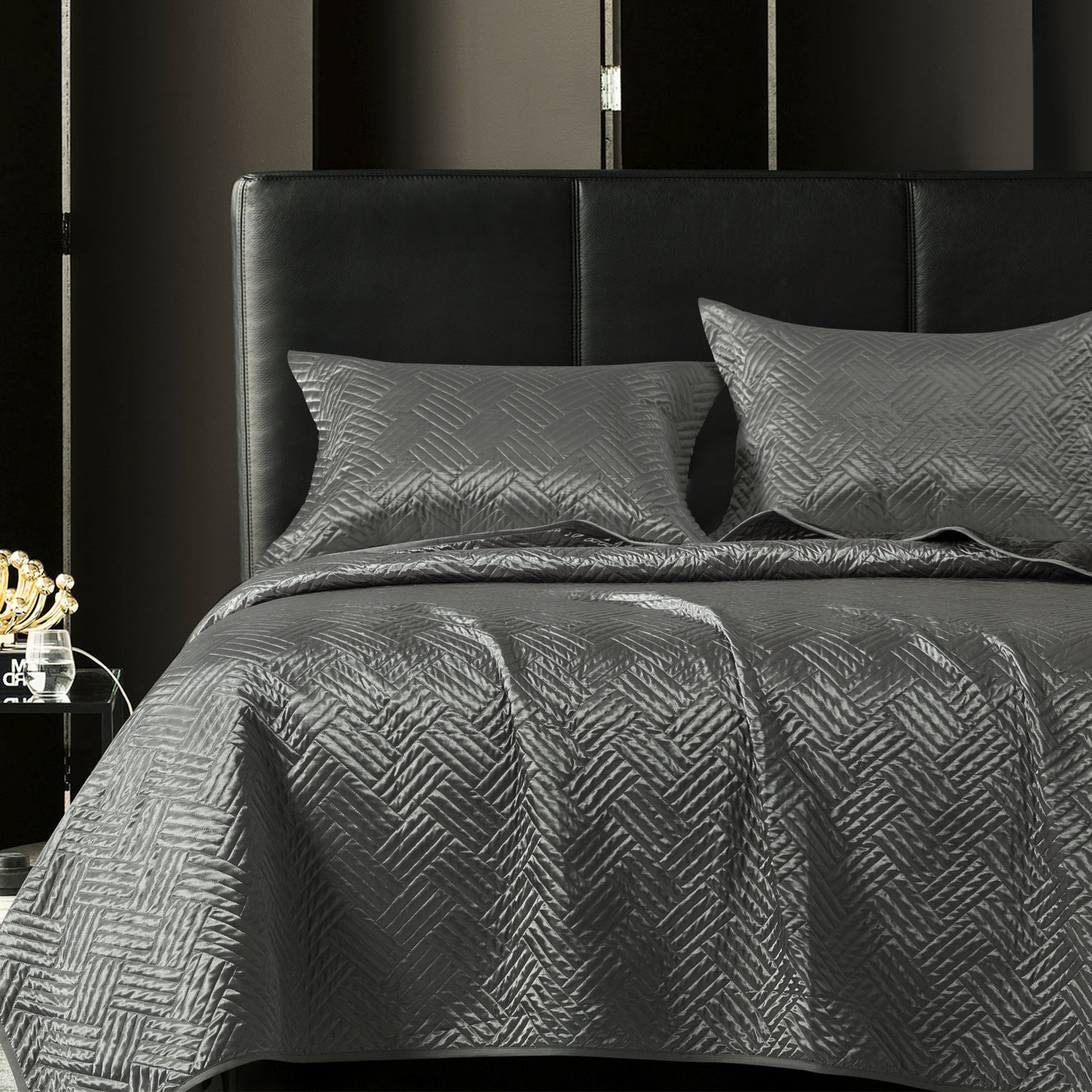 Lorviah Silky Soft Twin Silk Satin Quilt Set, Gray